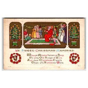 Vintage Sweet Memories Embossed Christmas Postcard with Santa & Children Nash